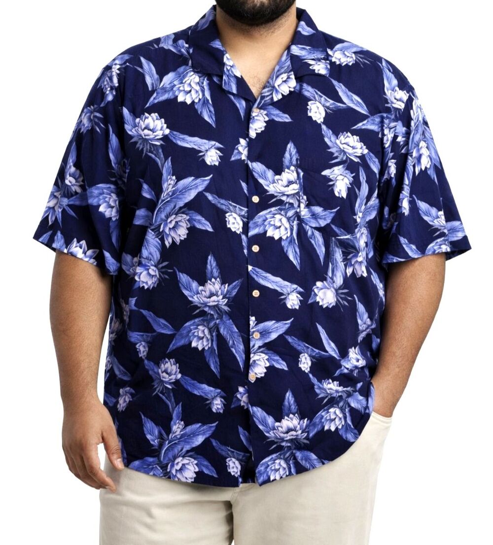 Janaica Jaxx Mens XL 100% Silk Hawaiian Shirt Blue Floral Tropical Aloha